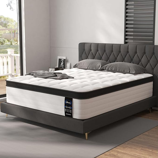King Mattress, 16 Inch Hybrid King Size Mattress, Plush Firm, Memory Foam and Pocket Springs, 3 Coils Strong Edge Support, Pressure Relief, Bed in Box