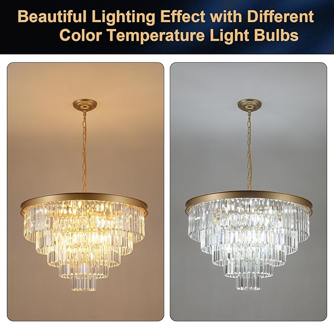 Large Crystal Chandeliers 30’’ Modern Gold Round Chandeliers for High Ceiling K9 5-Tier Large Ceiling Chandelier Light Fixtures Luxury Chandelier for Staircase Foyer Living Room