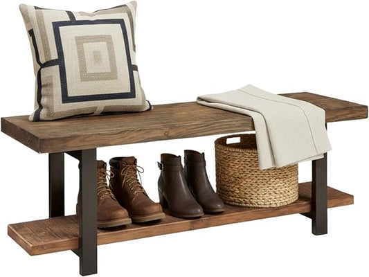 Alaterre Furniture Pomona Entryway Organizer – Modern Rustic 48-Inch Solid Wood Entryway Bench with Open Bottom Storage Shelf – Farmhouse Hallway Seating for Mudroom or Foyer (Rustic Brown)