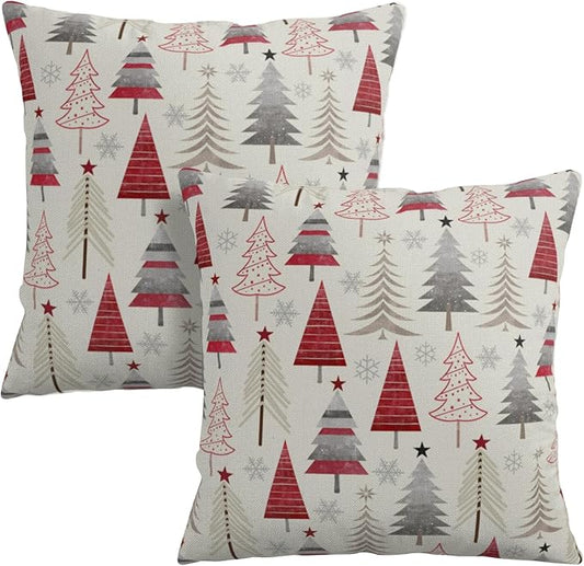 Christmas Throw Pillow Covers 20x20 Set of 2 Geometric Colorful Winter Xmas Tree Decorative Pillow Cases Outdoor Modern Farmhouse Holiday Red Gray Grey Cushion Case for Couch Sofa Bed