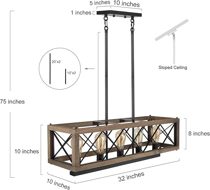 LALUZ Farmhouse Chandelier, 5-Light Chandeliers for Dining Room, 32" Rustic Wood Kitchen Island Lighting
