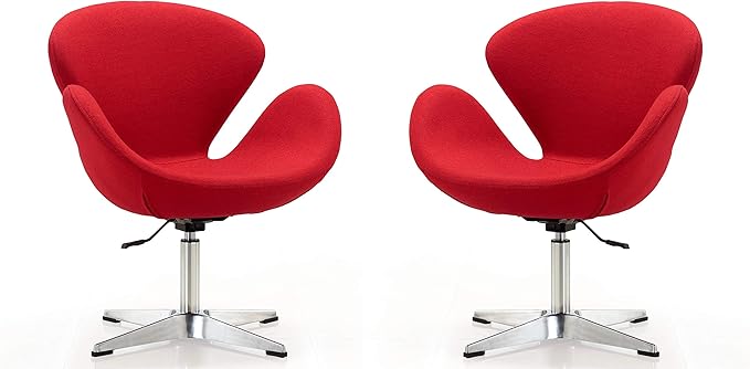 Manhattan Comfort Raspberry Adjustable Swivel Accent Chair with 360° Turn, Polished Chrome Base, Modern Retro Design, Versatile Seat Ideal for Any Room, Set of 1, Red
