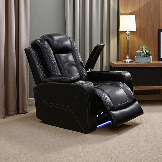 A Ainehome Power Leather Recliner Sofa Set, Recliner Sofa Sectional Couches for Living Room, Reclining Sofa, loveseat, Chair with Storage Console/Cup Holders(Black,Chair)