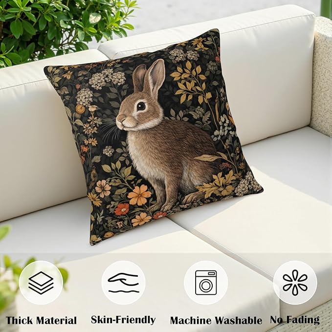 Vintage Easter Bunny Pillow Covers 16x16 Set of 2 Rustic Botanical Plants Floral Rabbit Throw Pillow Cases Spring Retro Hares Outdoor Farmhouse Cushion Covers for Home Living Room Decor