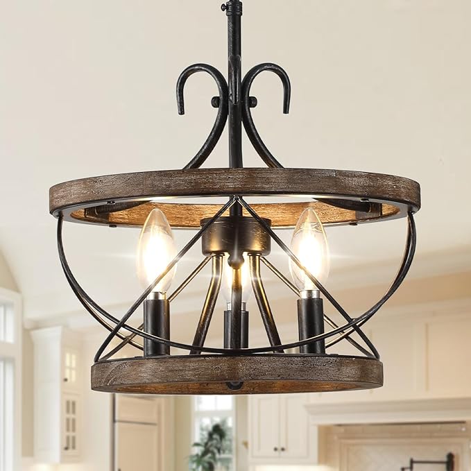 12.9'' Farmhouse Chandelier Light Fixture, 3-Light Dining Room Light Fixtures French Country Rustic Chandelier Over Table for Entryway Foyer Bedroom Living Room