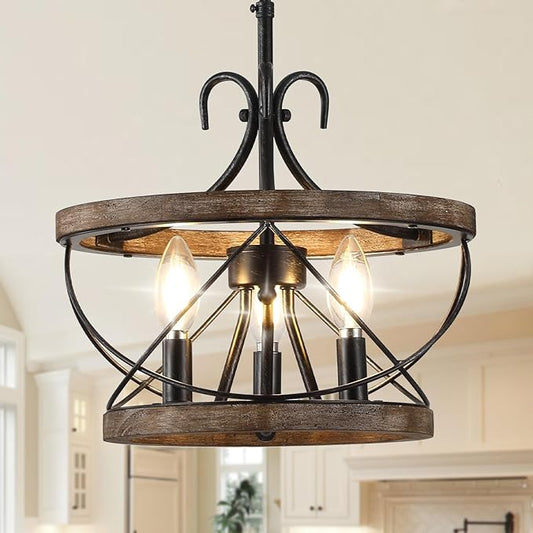 12.9'' Farmhouse Chandelier Light Fixture, 3-Light Dining Room Light Fixtures French Country Rustic Chandelier Over Table for Entryway Foyer Bedroom Living Room