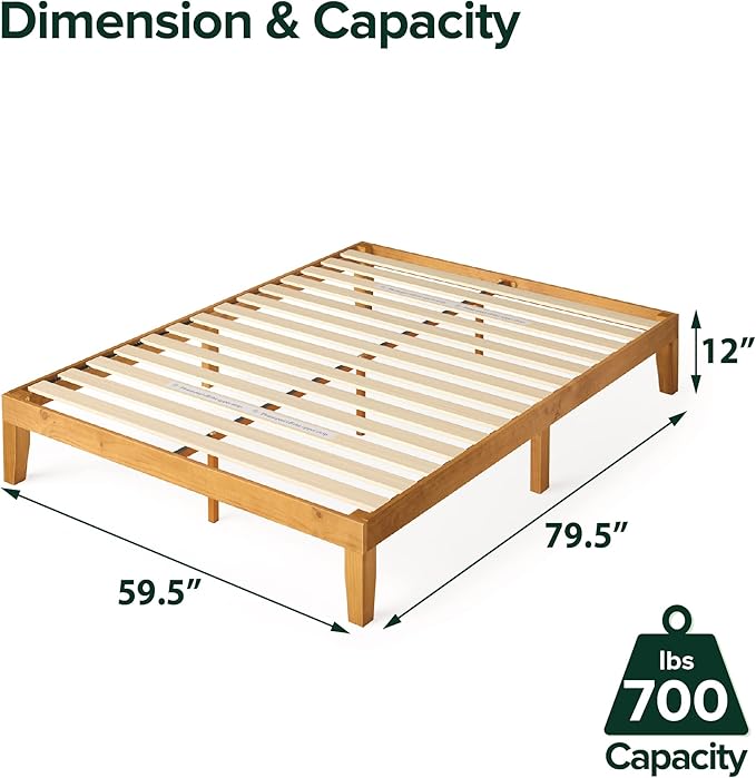 Zinus 12 Inch Solid Wood Platform Bed / No Boxspring needed / Wood Slat Support / Rustic Pine Finish, Queen (OLB-PWPBO-12Q)