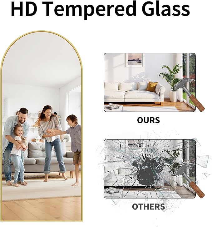 76"x34" Arched Full Length Mirror, Large Floor Mirror with Aluminum Alloy Frame Standing Hanging or Leaning Wall-Mounted Mirror, Vanity Mirror for Living Room and Bedroom,Gold