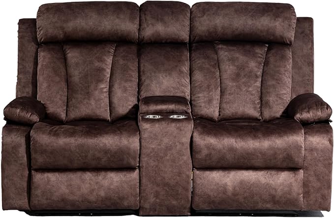 Power Reclining Loveseat with Console, Loveseat Recliner Sofa with Massage & Heat, Perfect Electric Couch for Living Room (Brown)
