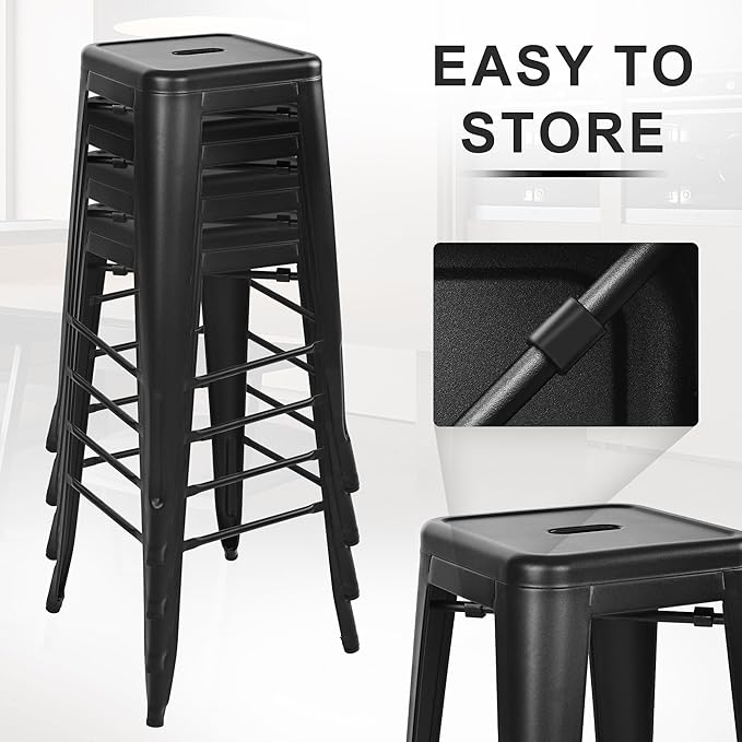 Elevon 30 Inches Metal Bar Stools, High Backless Stools, Indoor Outdoor Stackable Kitchen Stools, Set of 4, Graphite
