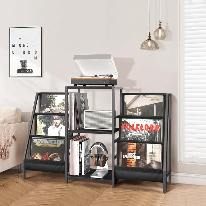 Record Player Stand with Vinyl Storage, Record Player Table with Vinyl Record Storage Up to 280 Albums, Turnta ble Stand with Record Holder Display Shelf, Record Cabinet for Media Stereo Audio
