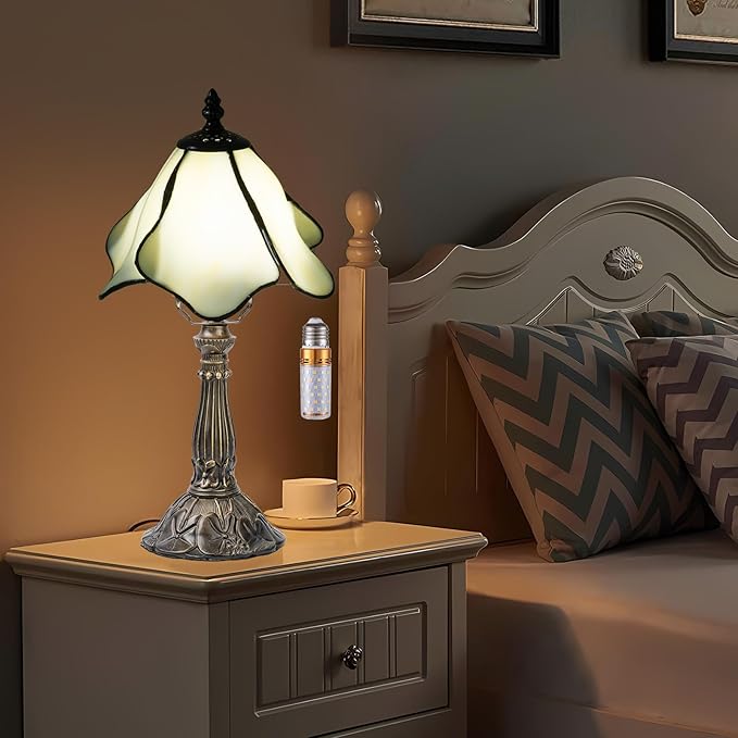 Tiffany Table Lamp,3 Color-Temperature Flowers Stained Glass Lamp,8 Inch Tiffany Style Lamp for Bedroom Living Room Home, Handcrafted Light, Included Bulb (Warm White)