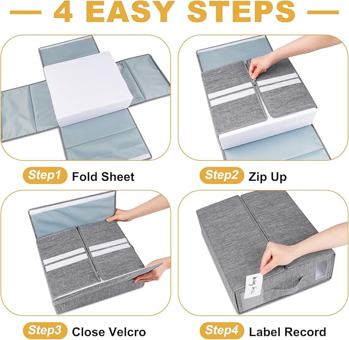 Cosybreeze Bed Sheet Organizer 2 Pack Foldable Linen Closet Organizers and Storage Full or Twin Size Bedsheet Organizer Sheet Storage, Folder Organizers for Duvet Cover Bedding Clothes, Grey