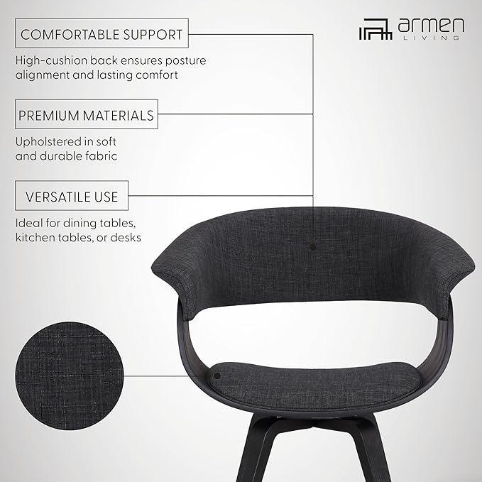Armen Living Summer Contemporary Dining Chair in Black Brush Wood Finish and Charcoal Fabric - Set of 4