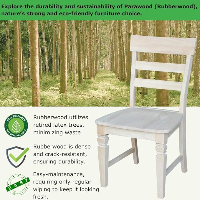 IC International Concepts Java Dining Chair Set of 2, Hardwood, Ready-to-Finish, 36.6"H with 18"H Seats, 19.7"W x 22"D, Ideal for Dining Room Furniture - Unfinished
