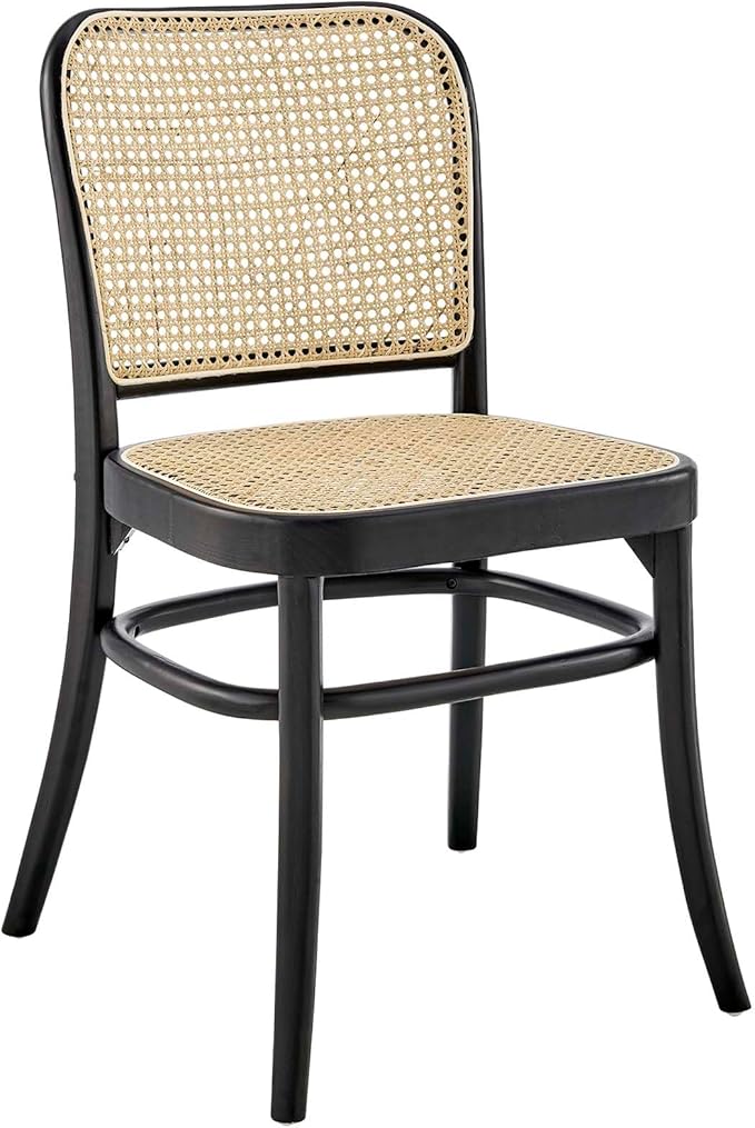 Modway Winona Elm Wood Cane Rattan Seat, Dining Side Chair - Set of 2, Black