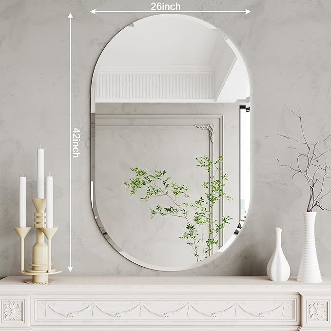 Oval Mirror for Wall,26x42 espejos para baños,Beveled Bathroom Mirror,Oval Wall Mirror,Large Bathroom Mirror,Bathroom Mirrors for Over Sink