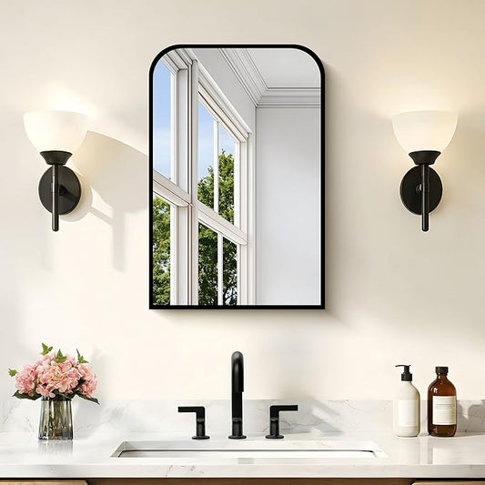 Bathroom Mirror, 16x24 inch Black Rectangle Wall Mounted Mirror with Thin Frame, Bathroom Vanity Mirrors for Over Sink, Entryway, Living Room, Bedroom