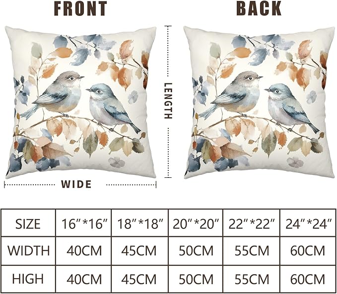 Fall Flower Bird Chinoiserie Pillow Covers 22x22 Set of 2 Burnt Orange and Blue Flowers Leaves Decorative Throw Pillows Covers Autumn Outdoor Cushion Cases for Home Couch Sofa