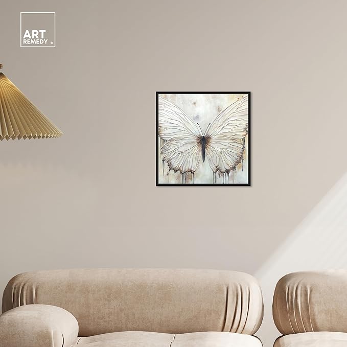Art Remedy Neutral Beauty Chic Farmhouse Canvas Wall Art, Black Floater Frame, 16"x16"