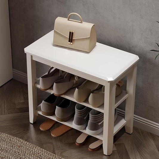 AQIMUELE Wood Shoe Rack Bench for Entryway, 2 Tier Shoe Rack for Front Door Entrance, Shoe Bench with Shoe Storage for Entryway, Bedroom, 23.6"