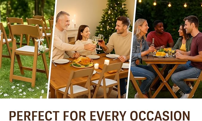 BTEXPERT Resin Folding Chair Vinyl Padded Seat Indoor Outdoor Lightweight Set for Home Event Party Picnic Kitchen Dining Church School Weddings Set of 12 Natural Chestnut