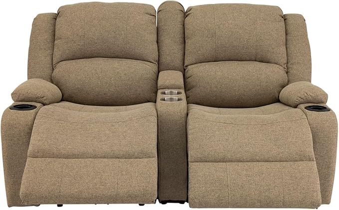 RecPro Charles Powered Double RV Wall Hugger Recliner Sofa | RV Loveseat | RV Furniture | Cloth (Oatmeal, 64")