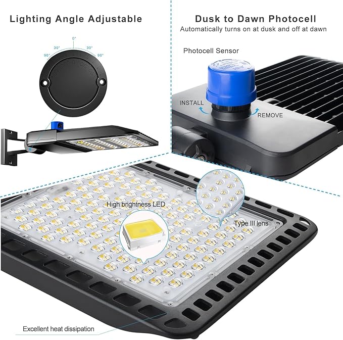 2Pack 480W(486x1W LED) LED Parking Lot Lights 72000Lm 5000K ETL Listed Led Parking Lot Lighting with Smart Photocell & Arm Mount for Driveway/Yard(Coverage: 66~130Ft at Height:30~60Ft)
