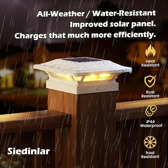 SIEDiNLAR 4x4 Solar Post Cap Lights 16 LEDs 2 Modes 3.5x3.5 4x4 Vinyl Wooden Post Light Waterproof Outdoor for Fence Deck Patio Garden Decor, Warm/Cool White (1 Pack, White)