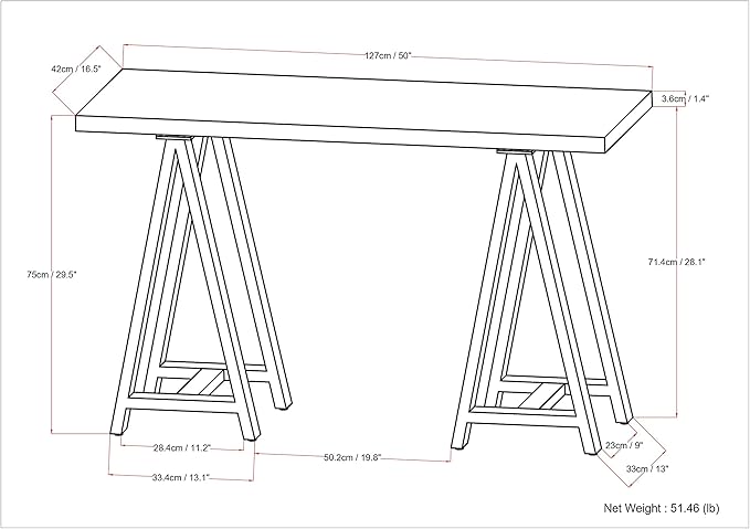 SIMPLIHOME Sawhorse SOLID WOOD and Metal 50 inch Wide Modern Industrial SOLID WALNUT WOOD and Metal Console Sofa Table in Walnut for the Living room Entryway and Bedroom