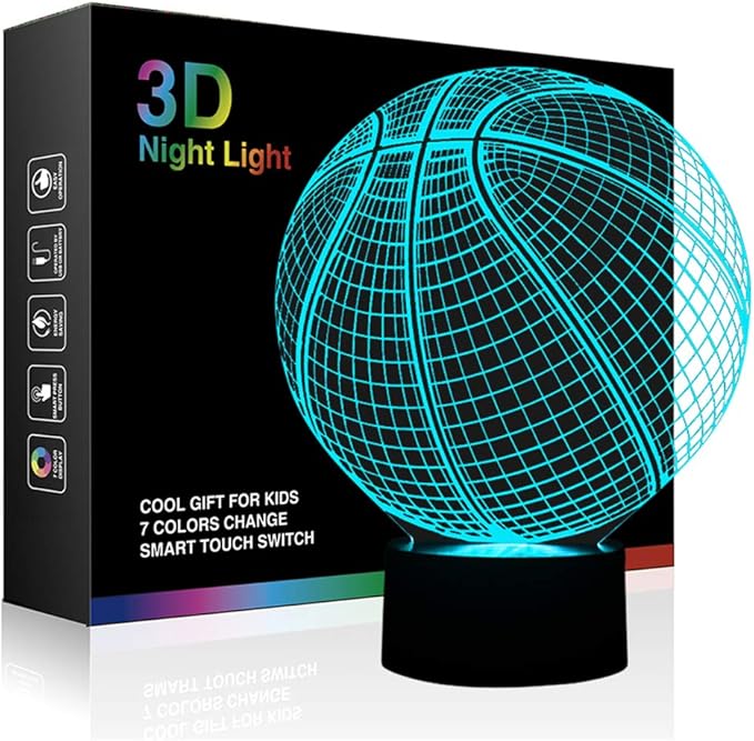 Ticent 3D Lamp Basketball Round Shape, 7 Color Changing Night Light Smart Touch Switch LED Lighting Creative Gift Toys Decorations