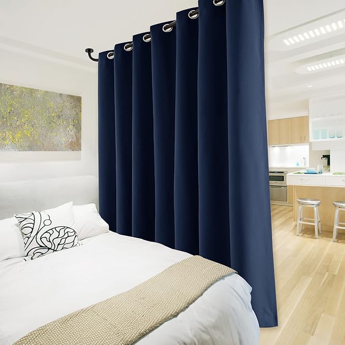 NICETOWN Warm Curtain for Winter, 100% Blackout Patio Sliding Door Wide Lined Drape, Keep Warm Drapery, Sliding Glass Door Panel for Night Shift (Navy, 1 Panel, 100 inches Wide x 84 inches Long