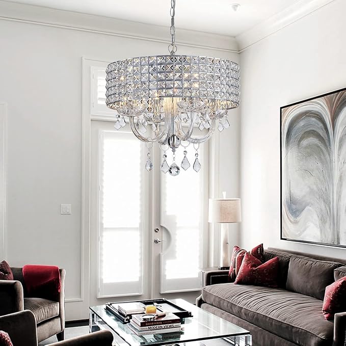 Saint Mossi 4-Lights K9 Crystal Chandelier Modern Chandelier Light Fixture, Crystal Pendant Light Fixture Modern Ceiling Light Fixtures,H17 x D18,Chain Adjustable