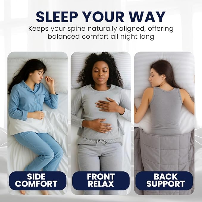 Bed Pillows for Sleeping, Set of 2 – Cooling, Hotel Quality with Soft Down Alternative Fill for Back, Stomach & Side Sleepers | White Striped King