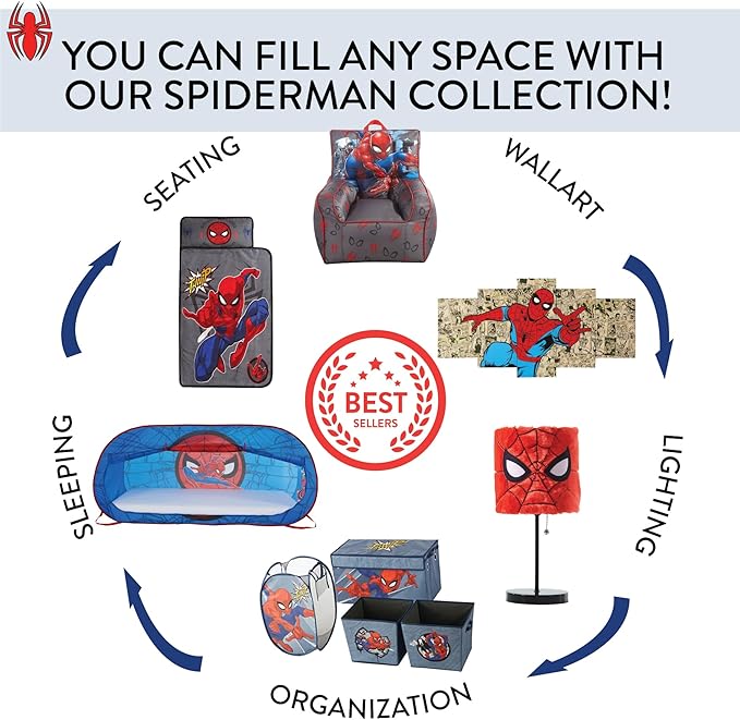 Marvel Spiderman Collapsible Toy Storage Bench and Ottoman, 14.5" H x 14.5" D x 25" L