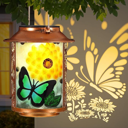 Butterfly Solar Lanterns Outdoor Waterproof,Birthday Gifts for Women Mom Grandma Garden Decor,Hanging Solar Lights Wall Mount Decorations for Yard,Front Porch,Patio,Lawn Pathway Landscape
