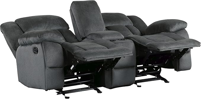 Lexicon Home Theater Seating, Wall Hugger Manual Reclining Loveseat with Center Console, Cup Holders, 2-Seat Dual Glider Recliner Loveseat for Living Room, 79" W Loveseat, Charcoal