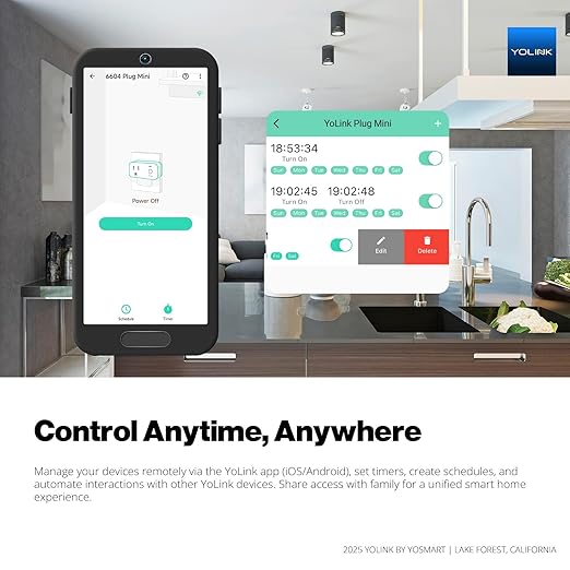 YoLink Plug Mini, Ultra-Compact Smart Outlet with Over-Temperature Protection & Precision Scheduling, 1/4 Mile LoRa Range, Alexa, Google Assistant Integration, Hub Included
