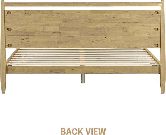 NTC Adept Wooden Bed Frame with Headboard, Solid Wood Foundation with Silent Slats and Wood Central Supports, 1000 Lb Capacity, Effortless Assembly, King - Sand