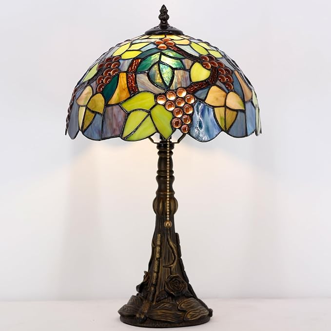 Tiffany Table Lamp Stained Glass Lamp 12X12X19 Inch Antique Reading Light (Amber Grape)