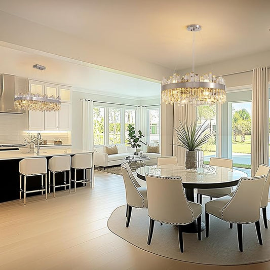 Siljoy 23.6 Inch Modern Crystal Chandelier, Luxury 2-Tiers K9 Crystal Raindrop Chandelier, Dimmable Crystal Pendant Ceiling Light for Dining Room Kitchen Island Entryway Foyer, E12 x 12