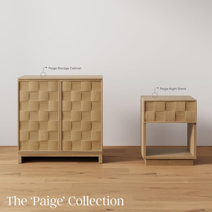 Nathan James Paige Mid Century Modern Nightstand with 1 Drawer, Rustic Bedside Table with Sculpted Drawer Front and Open Bottom Shelf, Light Brown