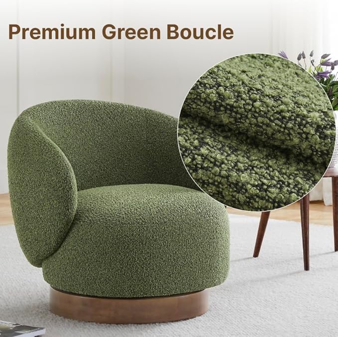 Swivel Accent Chair Round Barrel Armchair Upholstered Performance Fabric for Living Room Bedroom Waitingroom,1 Box,Moss Green