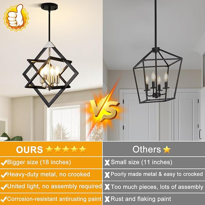 18" Modern Pendant Lights Kitchen Island, 4-Light Black + Brushed Nickel Farmhouse Pendant Light Fixtures, Industrial Hanging Pendant Lights for Kitchen Island Dining Room Hallway Foyer Entryway