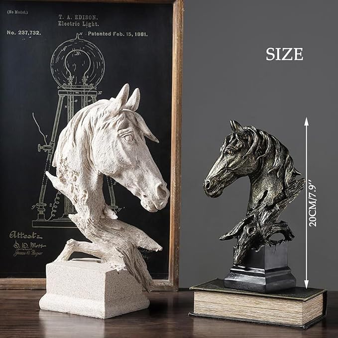 Creative Art Retro Horse Head Ornament,Resin Statue Ornaments,Abstract Style Sculptures,Living Room Dining Desk Decorations,Bookshelf Decorative Objects,Office Decor(7.9"/Black)
