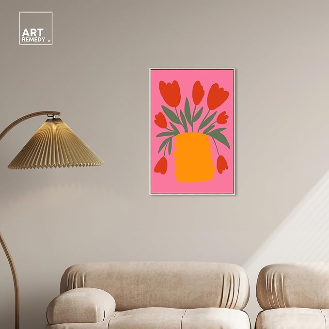 Art Remedy Bright Romantic Tulips Canvas Boho Colorful Wall Art, Silver Frame, 20" x 30"
