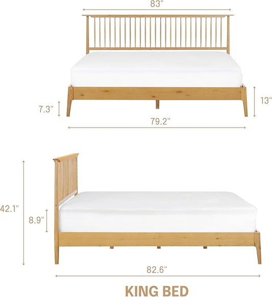 NTC Ruby Wooden Bed Frame with Headboard, Solid Wood Foundation with Silent Slats and Wood Central Supports, 1000 Lb Capacity, Effortless Assembly (Rustic Oak, King)