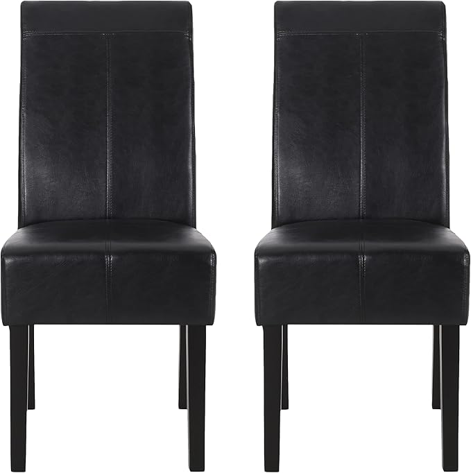 Christopher Knight Home Pertica Upholstered T-Stitch Dining Chairs - Faux Leather - Midnight Black/Espresso (Set of 2)