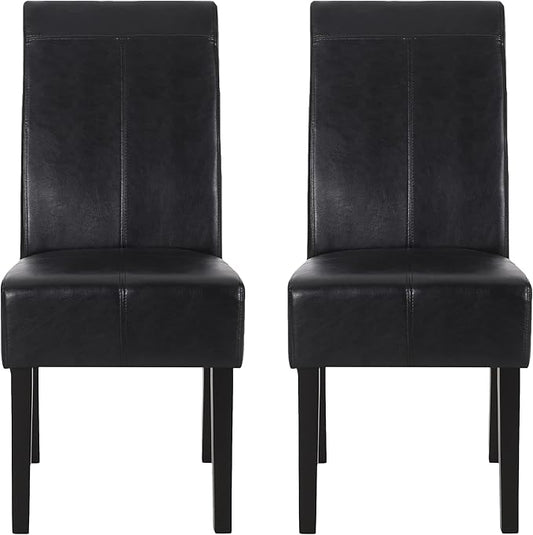 Christopher Knight Home Pertica Upholstered T-Stitch Dining Chairs - Faux Leather - Midnight Black/Espresso (Set of 2)