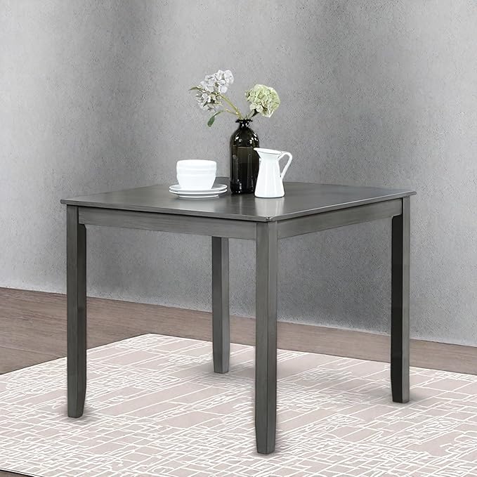 Dining Table for 4, Wooden Square Kitchen Table with Natural Woodgrain Finish, 34.5" MDF Modern Dining Table with Solid Wood Tapered Legs and Rounded Corners, Easy Assembly, Gray